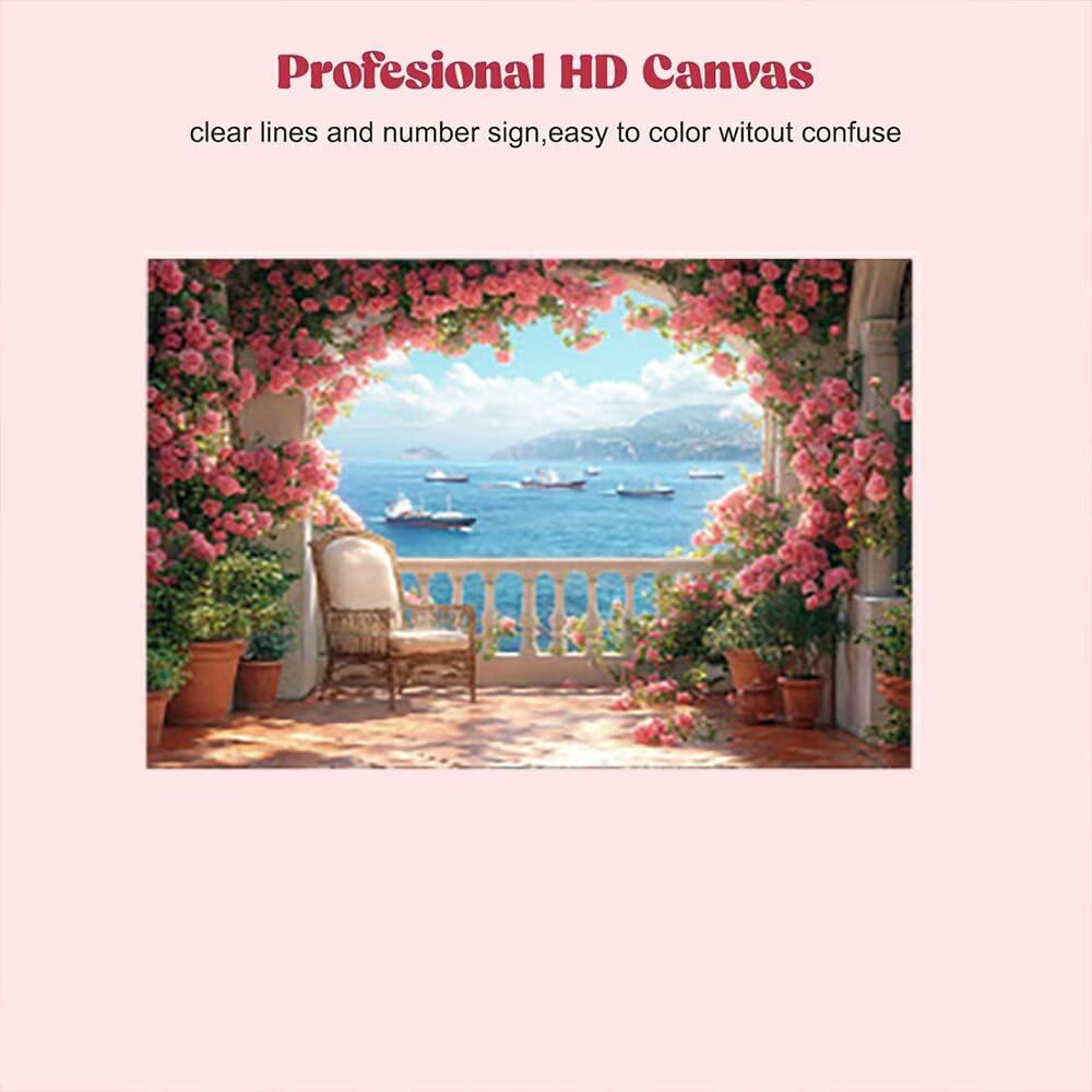 Malen Nach Zahlen, Balkon Garten, HD Leinwand mit Acrylfarben und Pinselset, Einfach zu Malen Für Kinder und Erwachsene, Home Decor Geburtstag Geschenk, Ohne Rahmen 90x120cm WM3L-903