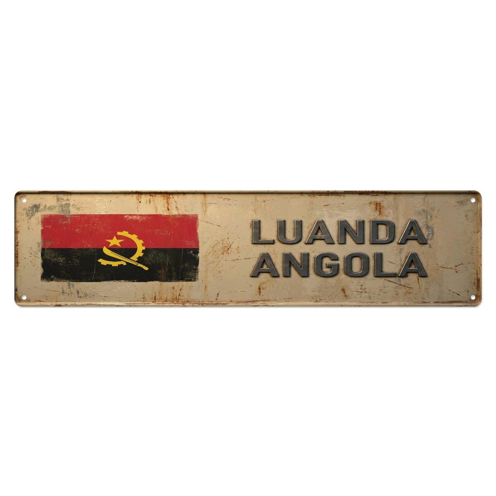 Vintage Luanda Angola Flag Decor Rustic Travel Metal Tin Sign