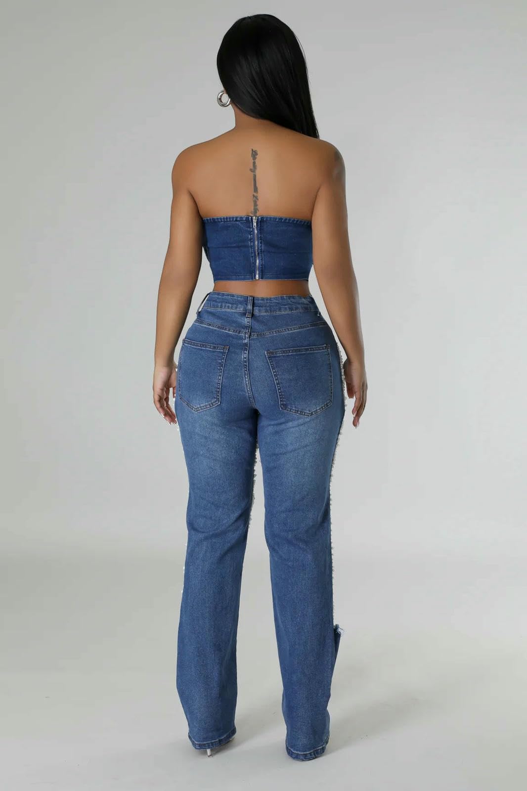 Dżinsy damskie Hot Girl Ripped Jeans, spodnie ze stretchem z ciężkimi koralikami