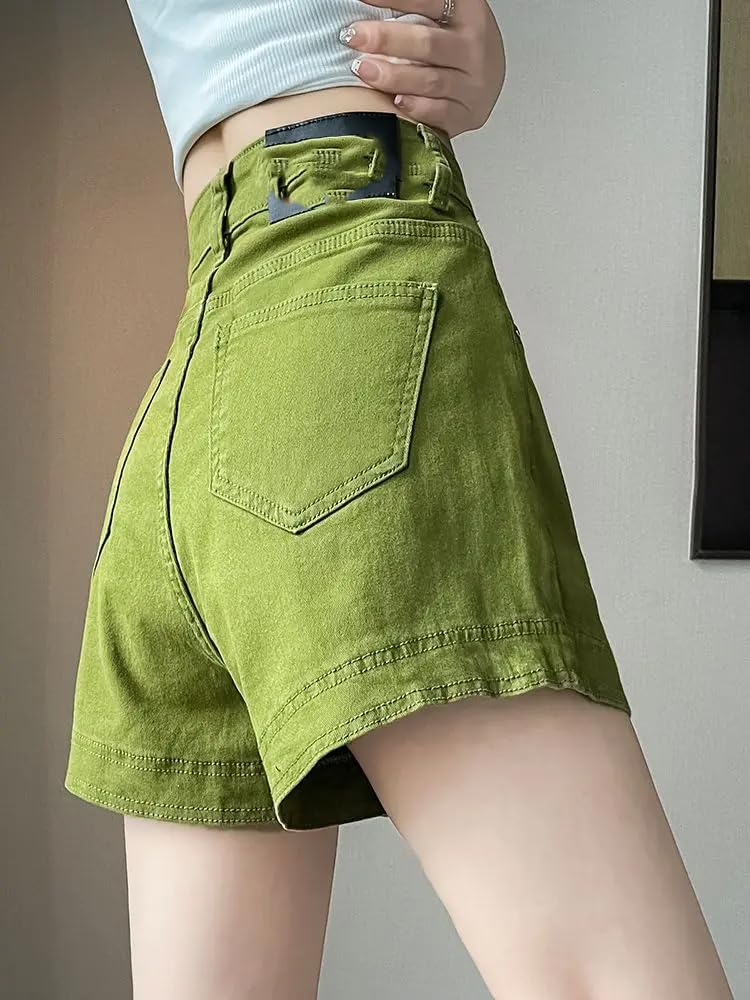 Pantalones cortos de mezclilla para verano, casuales, sueltos, para mujer, pierna alta y ancha, verde, XL