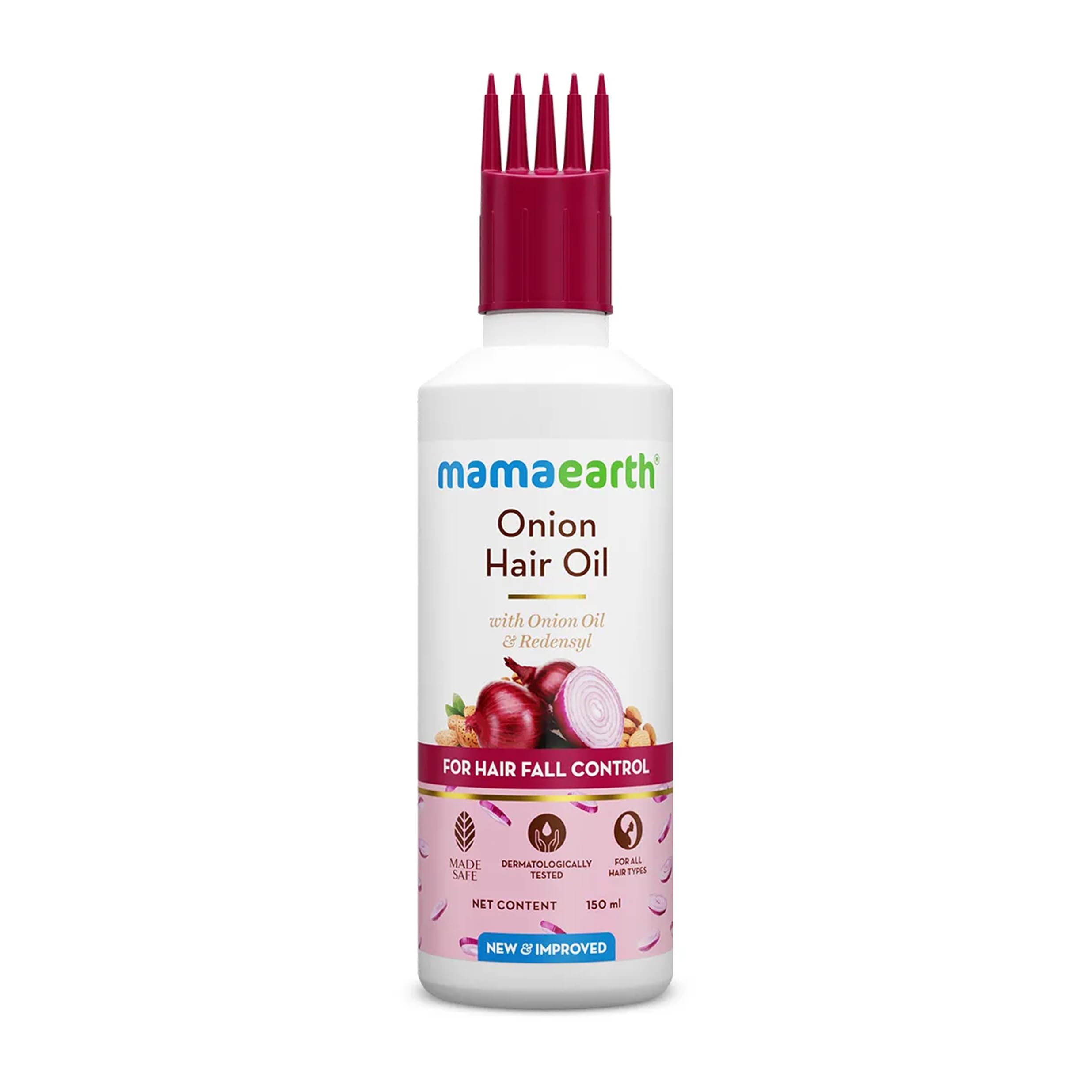 Mamaearth Onion Hair Oil for Hair Growth & Hair Fall Control | With Onion Oil, Almond Oil & Redensyl | Strengthens Roots, Boosts Density & Repairs Damage | Non-Sticky & Nourishing | 150ml