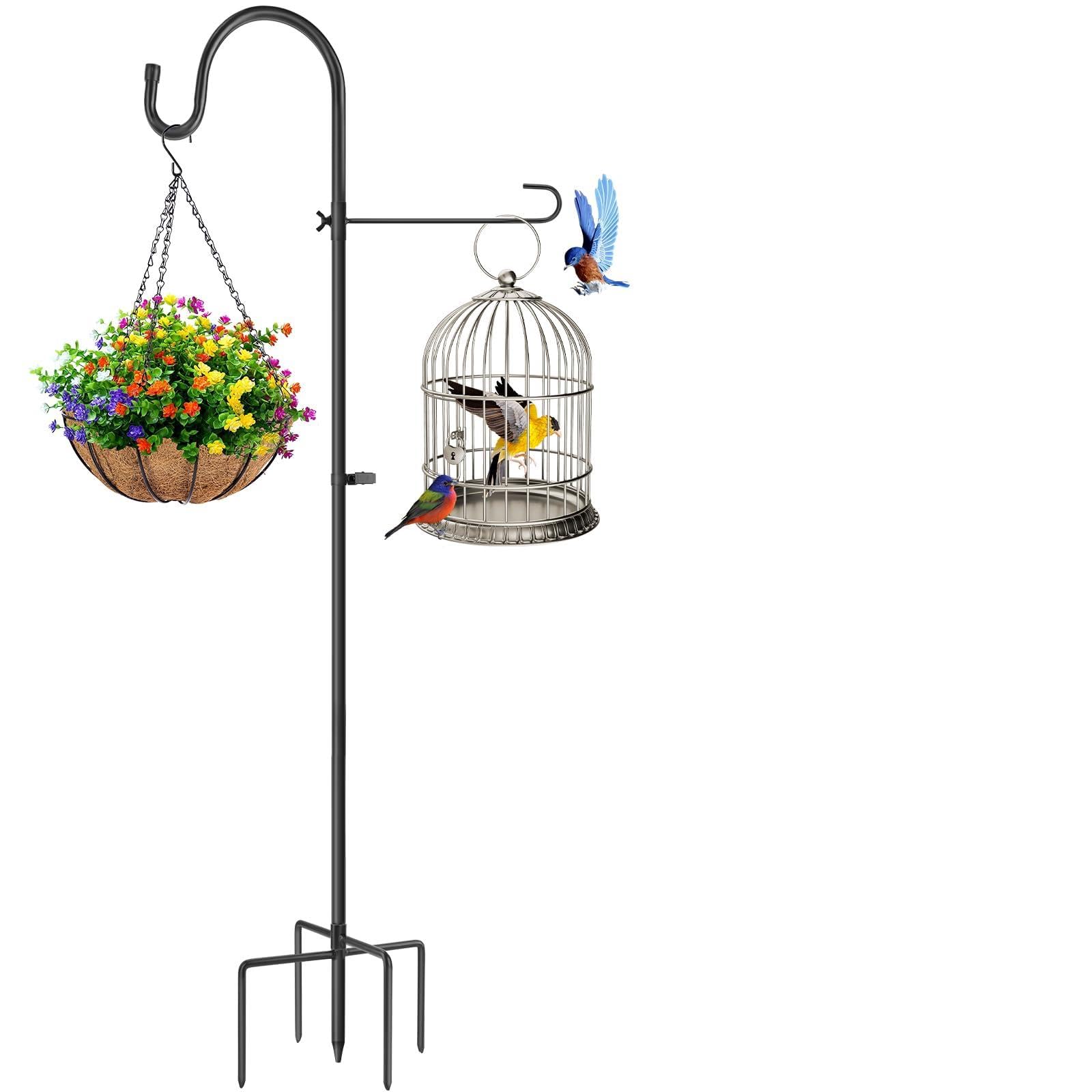 Crochets de Berger, 152cm 5 Brochs, Crochet de Jardin en Métal, Berger Avec Crochets Pour Mangeoire Oiseaux Exterieur, Nichoirs, Lanternes, Boules de Fleurs, Plantes, Noir