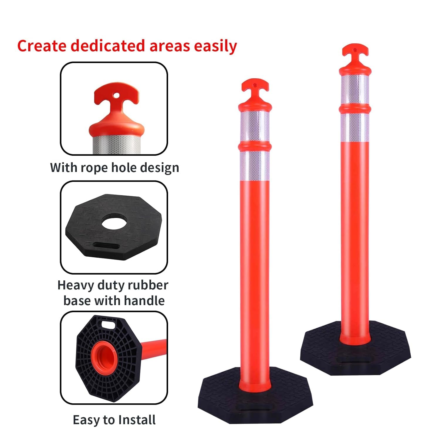 42ft Orange Delineator Cones with Rubber Base and Reflective Band, Durable High-Visibility Traffic Sign Cone (6 Pack), Perfect for Road Safety and Construction Zones