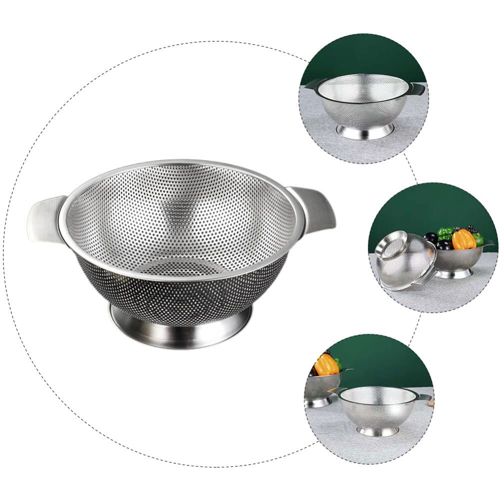 Colador de Malla de Acero Inoxidable de 22,5 cm - Juego de Cuenco y colador Multifuncional para Frutas, Verduras, Fideos y pastas
