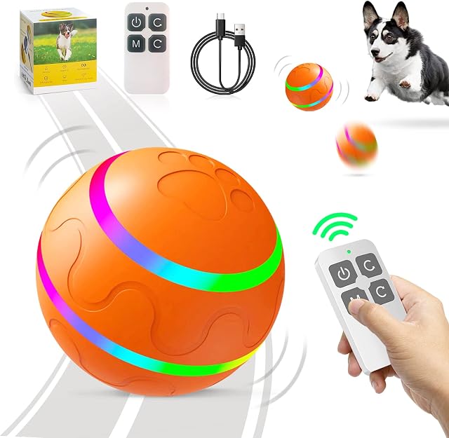 Interactive Dog Toys, Peppy Pet Ball for Dogs Wicked Ball Active Rolling Ball for Boredom Indoor Outdoor, Remote Control Self Moving Motion Activated Ball Smart USB Rechargeable Spinning Dog Ball Toy