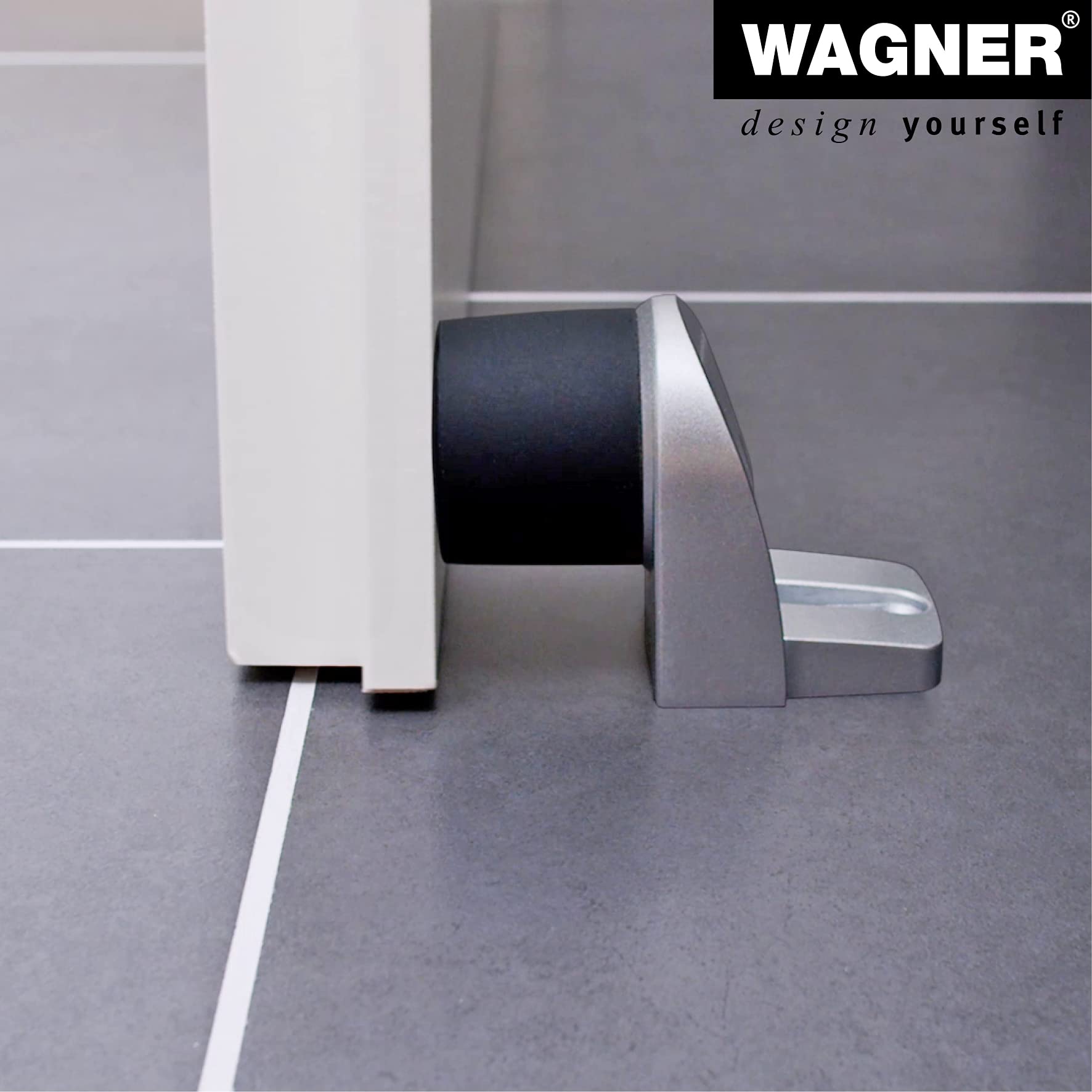 WAGNER Fermaporta BACK DOOR - 94 x 52 x 68 mm I Fermaporta a pavimento da avvitare indoor e outdoor I Fermaporta pesante in zinco pressofuso effetto alluminio con paracolpo in plastica - 15500111