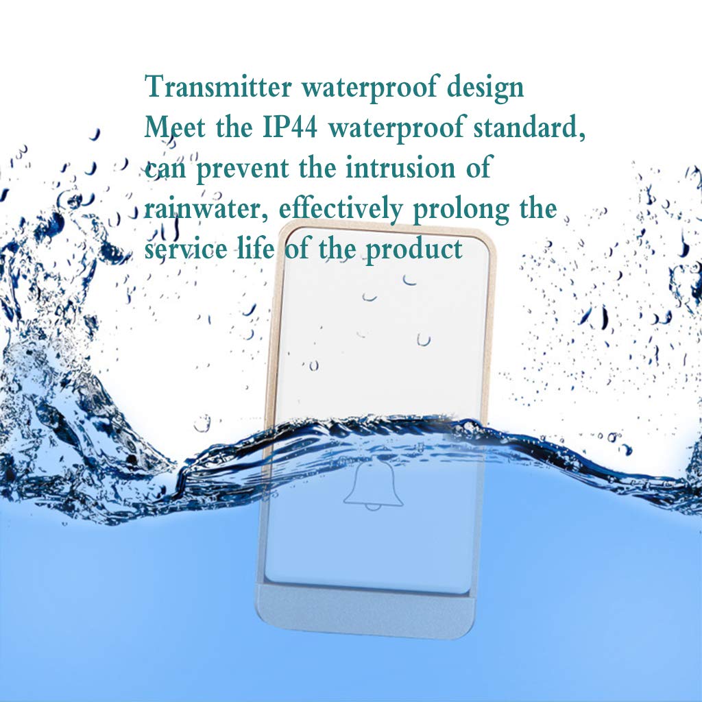 Timbre De Puerta Inalámbrico, Enchufe De Pared IP44 Kit De Timbre De Puerta Inalámbrico A Prueba De Agua con Alcance De 200 M, 38 Timbres Y Volumen De 3 Niveles, 1 Receptor 2 Transmisor,Plata