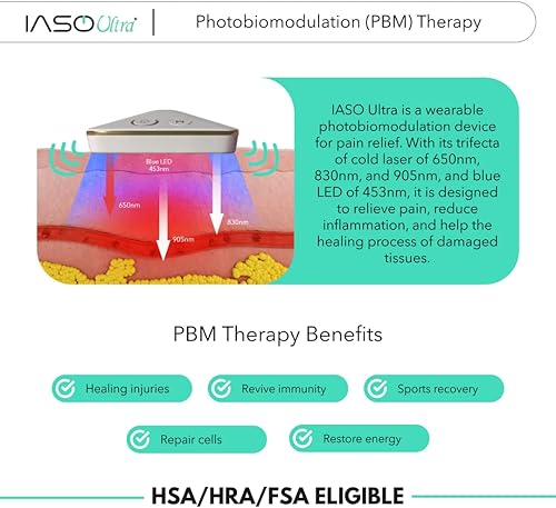 Miniatura 2 de IASO ULTRA Terapia láser fría para aliviar el dolor y recuperación deportiva para espalda, hombros, piernas, láseres fríos triples, LED azul, calor