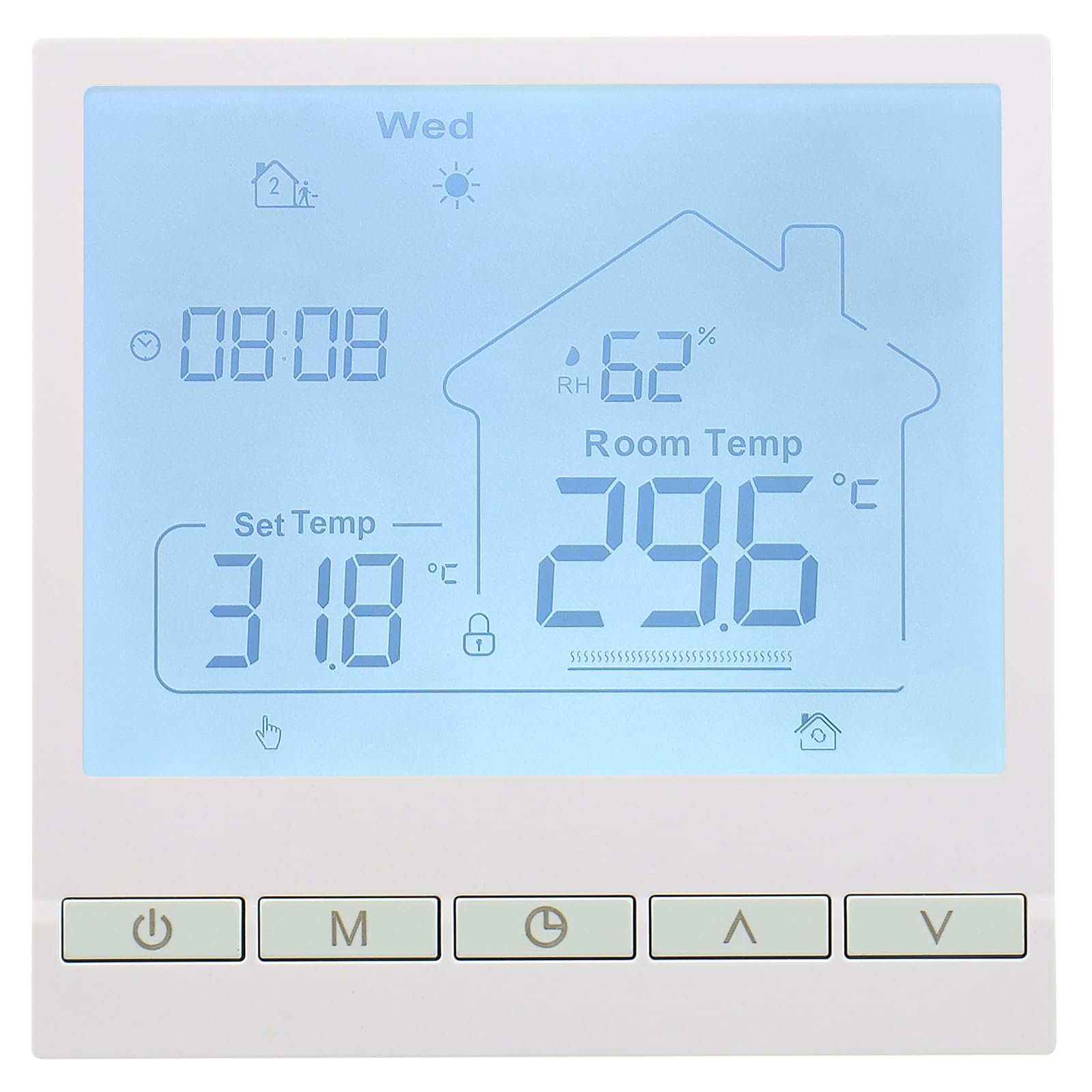 Wengart Termostato Digital WG905, AC230V 3A Programación semanal, visualización de Humedad, para Sistemas de Calentamiento de Agua con función de Enlace, Blanco