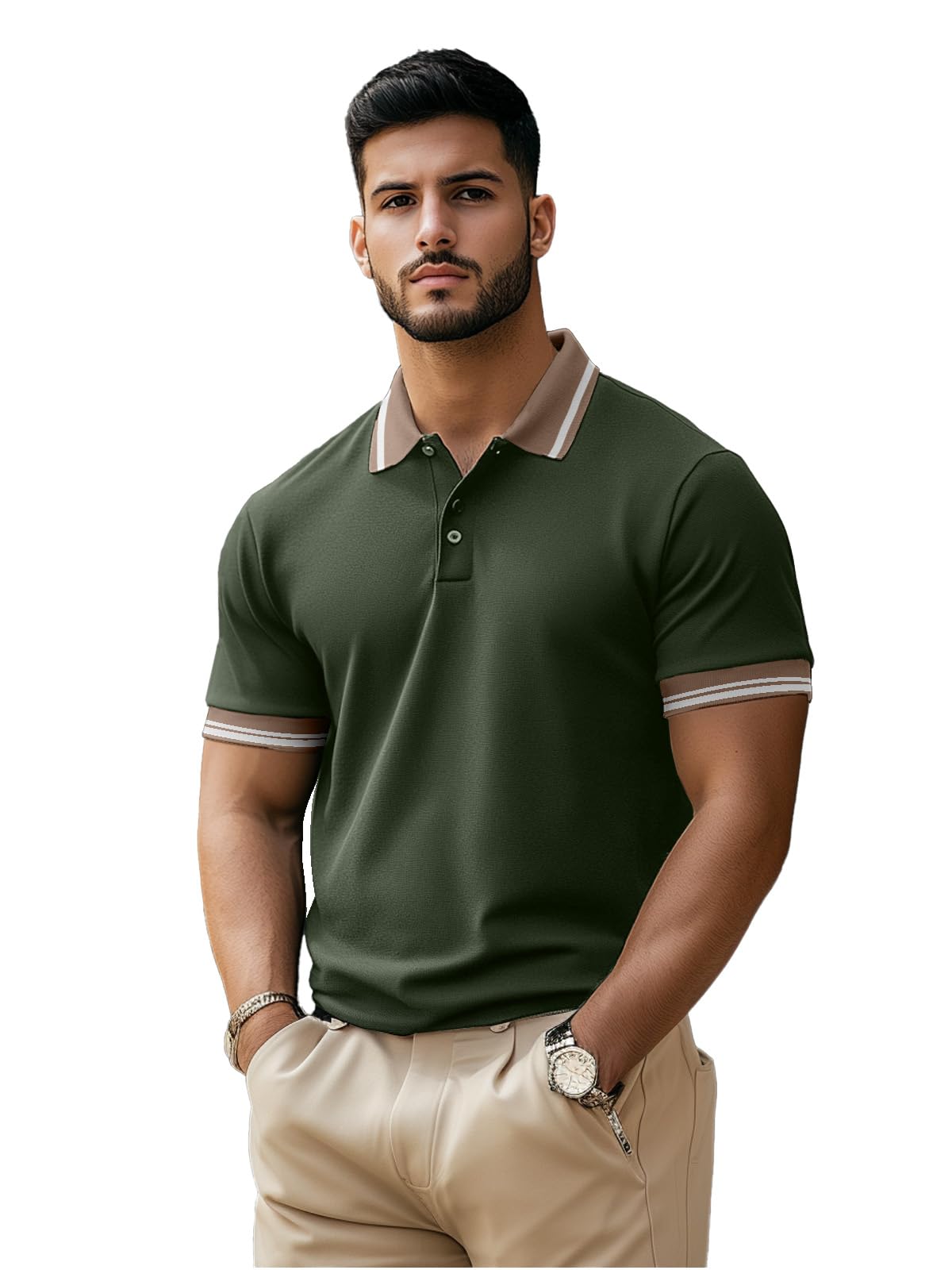 Pure Cotton Half Sleeves Regular Fit Plain Solid Classic Polo Colored Collar T-Shirt for Men (Color Options: Black & White)