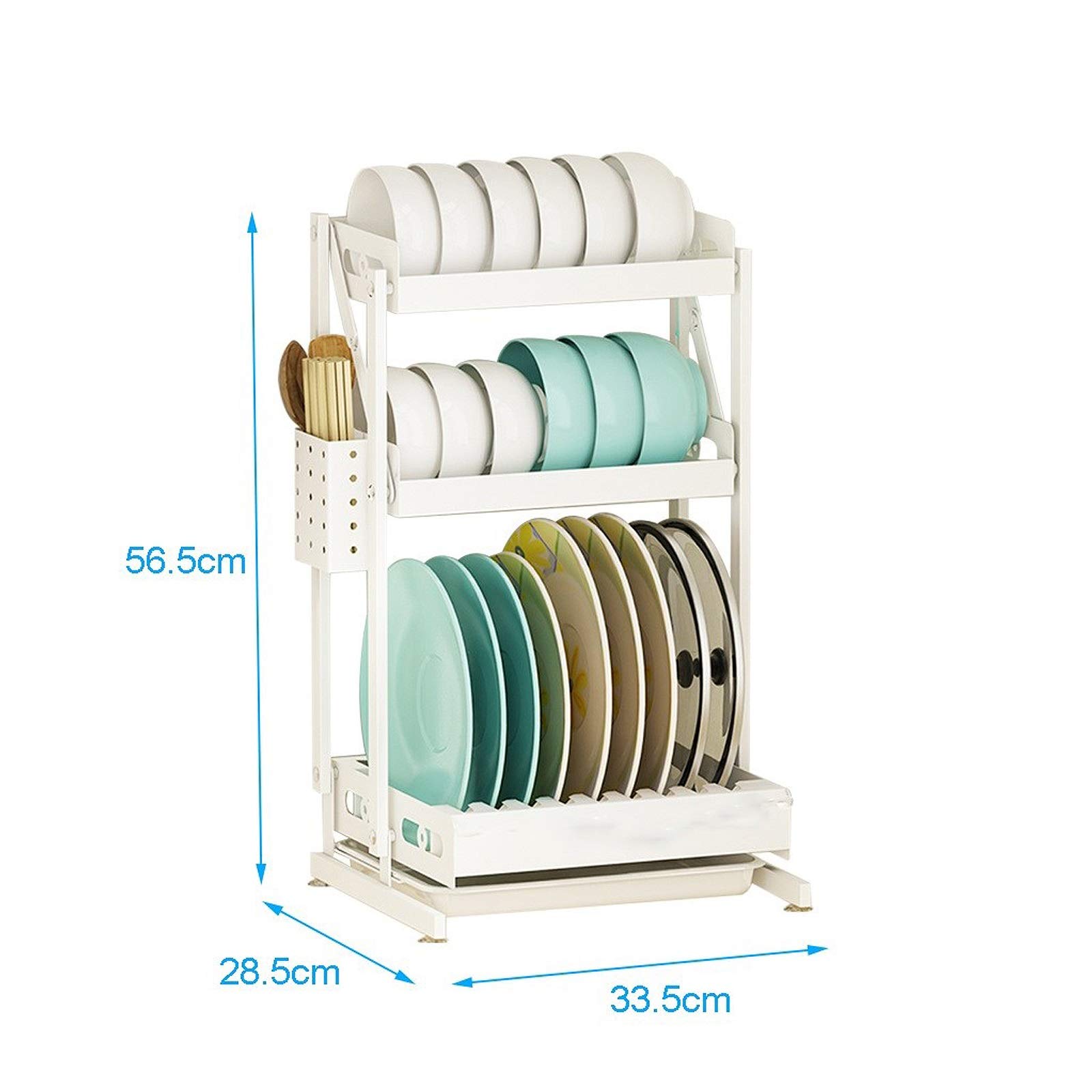 Escurridor de Platos Plegable de Pared para Cocina, Estante de Acero al Carbono de 3 Capas, con Jaula para Palillos, 56,5 x 28,5 x 33,5 cm(