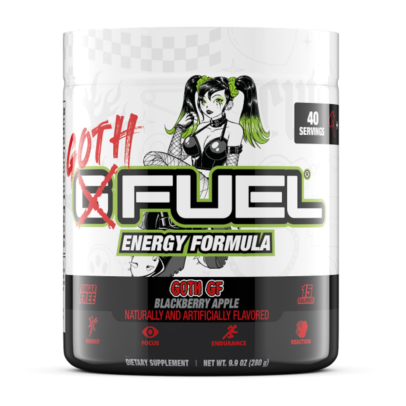 G FuelGoth GF Energy Drink Powder, Pre Workout Caffeine Powder, Energy Powder Drink Mix for Gaming, Sugar Free Focus Amino, Vitamin + Antioxidants, 9.9oz (Blackberry Apple, 40 Servings)