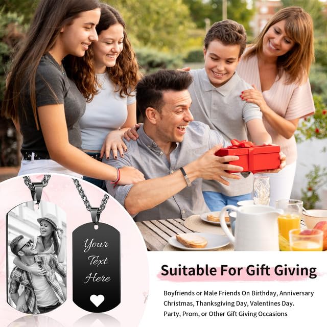 Rainsar Personalisierte Herzkette mit Bild - Dog Tag Kette mit Gravur Text für Männer/Frauen Schmuck