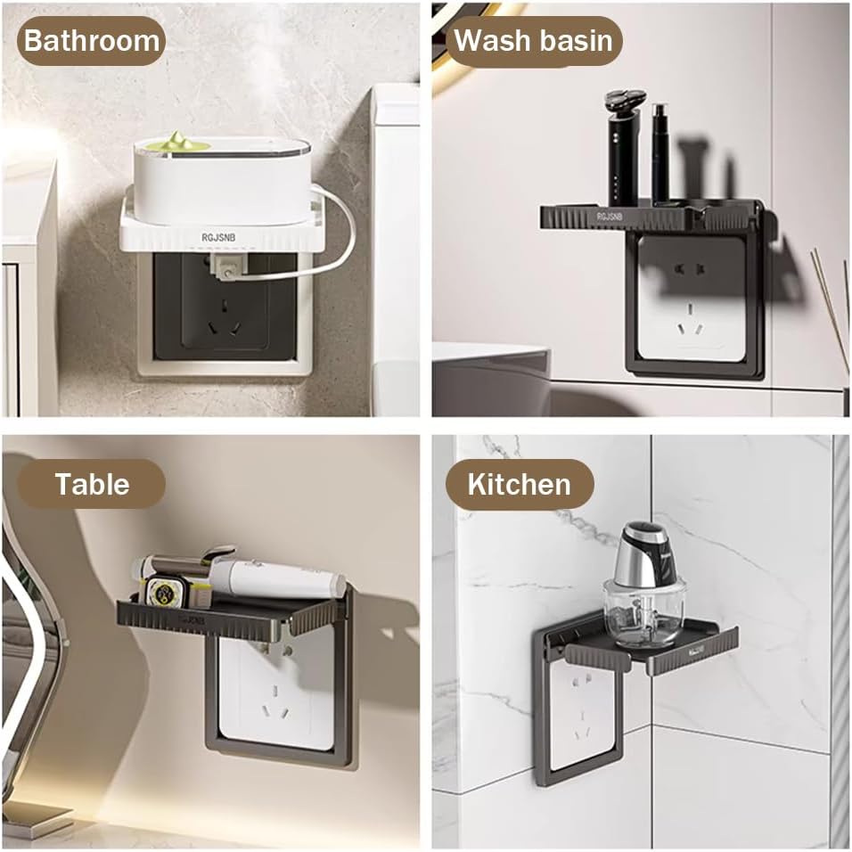OULIGET Outlet Shelf Wall Holder,Small Plastic Selfs Adhesive Wall Mounted,Outlet Shelf Holder for Kitchen Bathroom Camera Smart Phone Router Organization