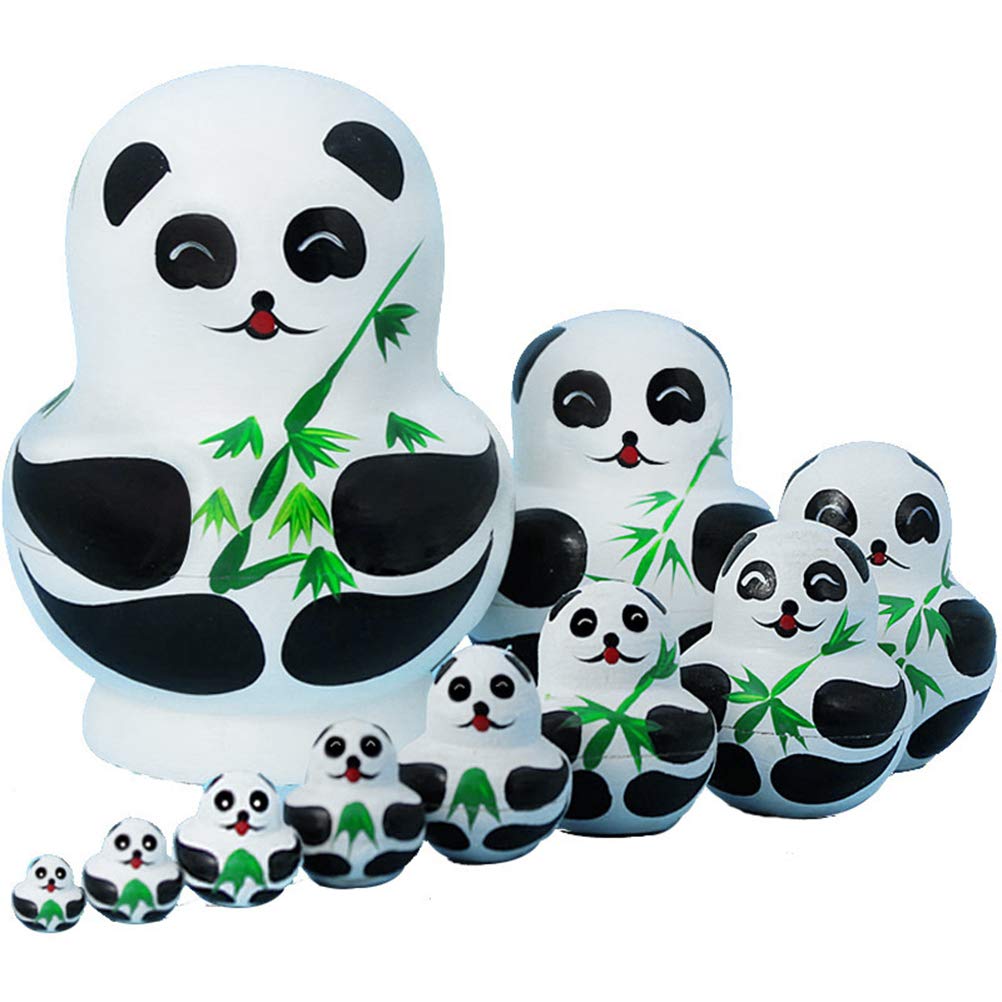 Bambole Russe Matrioska 10 Pezzi Fatte a Mano in Legno con Motivi Panda Regalo Natale Compleanno