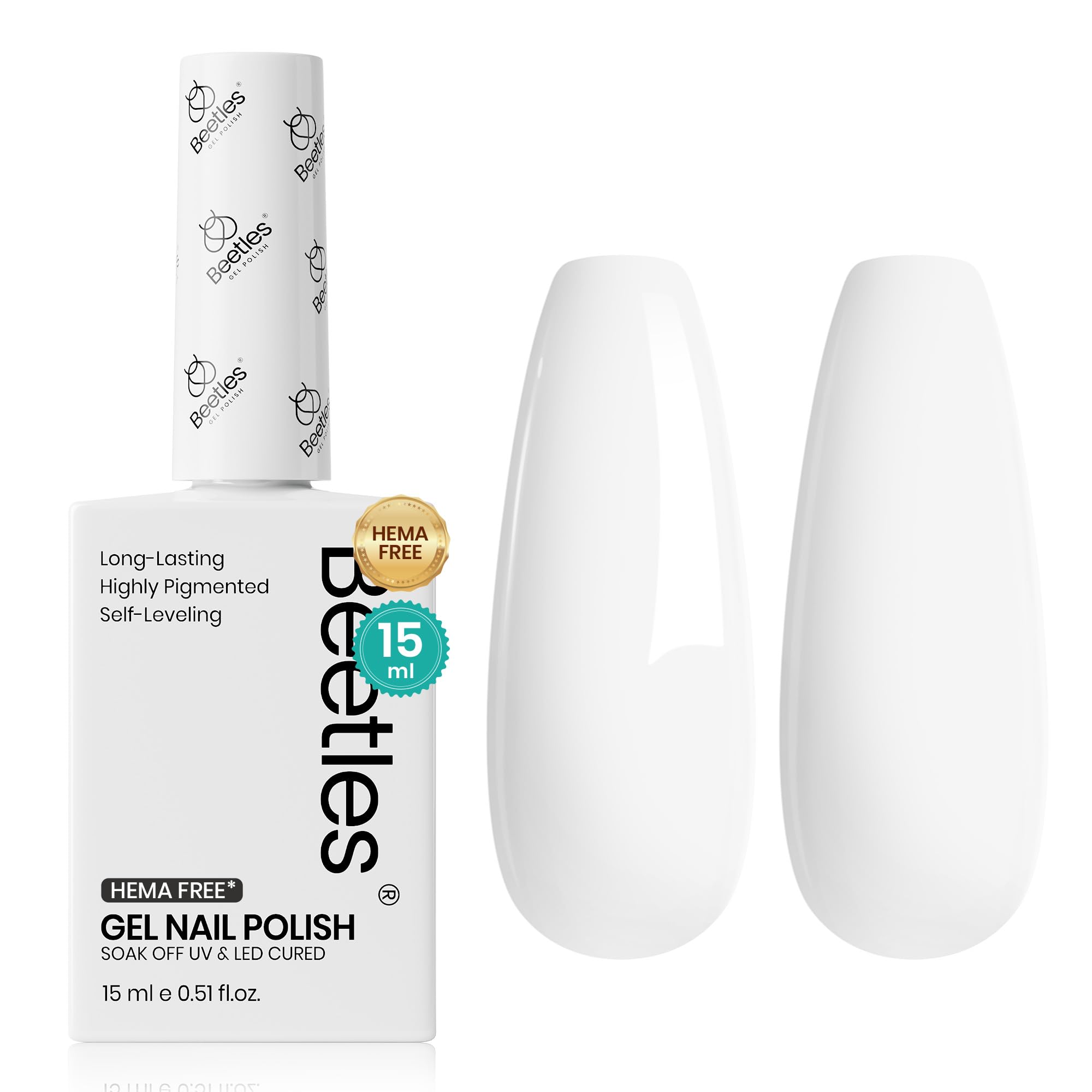 Beetles White Gel Polish - White Rhythm 15ML Hema-Free Gel Polish, base Colors for French Nails Design Soak Off UV Colorful Bottle Nail Art Manicure