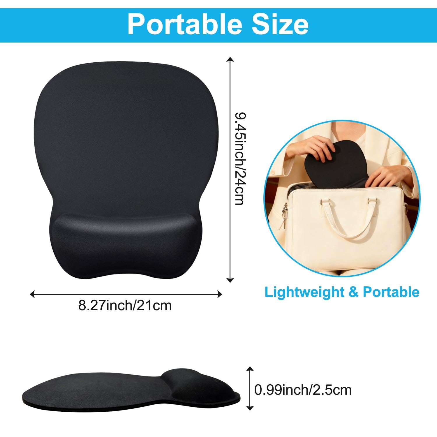 Tappetino Mouse Ergonomico con Poggiapolsi, Cuscino in Gel Schiuma a Memoria & Base Antiscivolo, Tappeto Mouse Grande Impermeabile per Ufficio e Gaming, 24x20.5cm, Tappetino Scrivania Nero