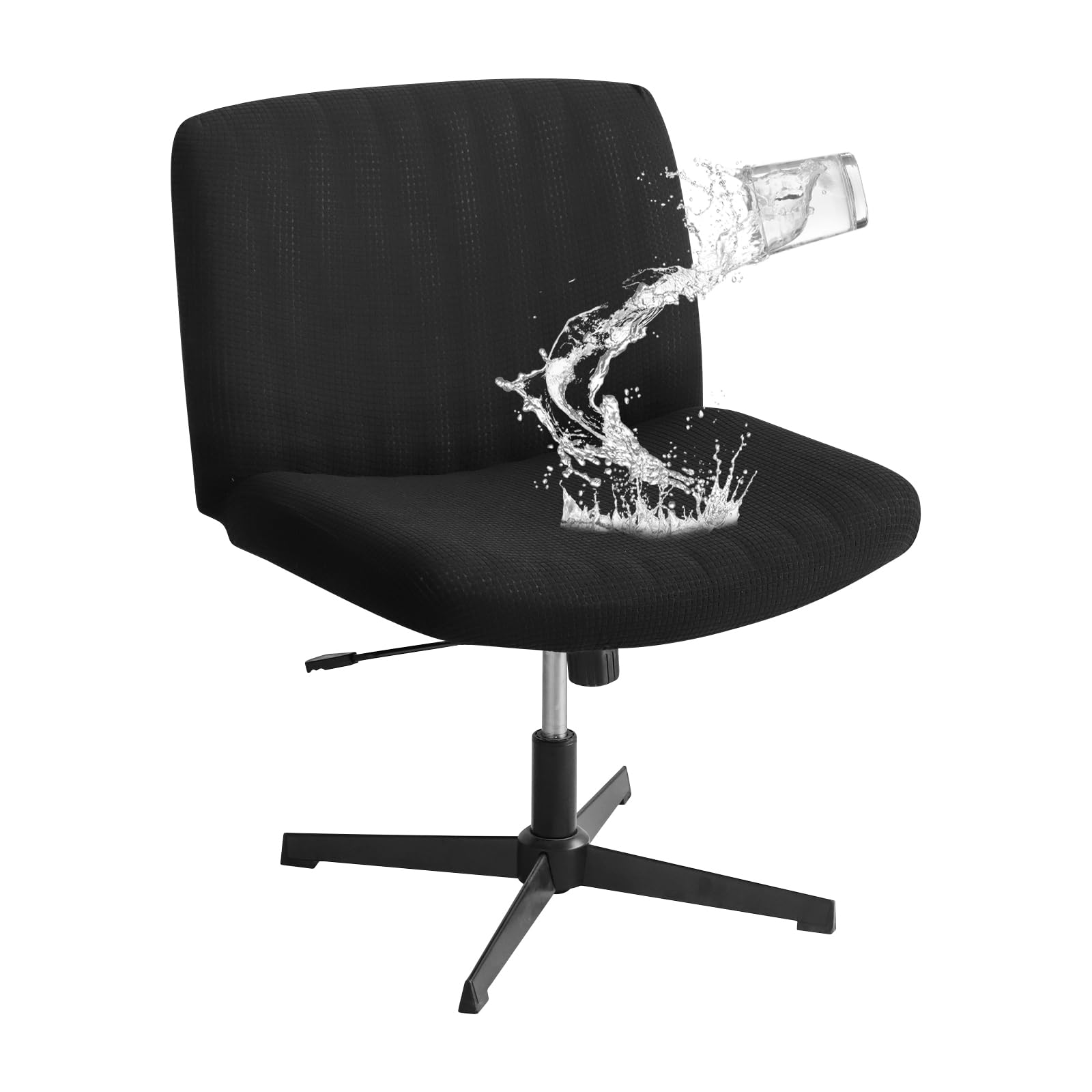 EVOLLER Criss Cross Chair Cover Black Armless Wide Back Chair Cover Water Resistant Stretchable Slipcover for Wide Seat Desk and Vanity Chairs