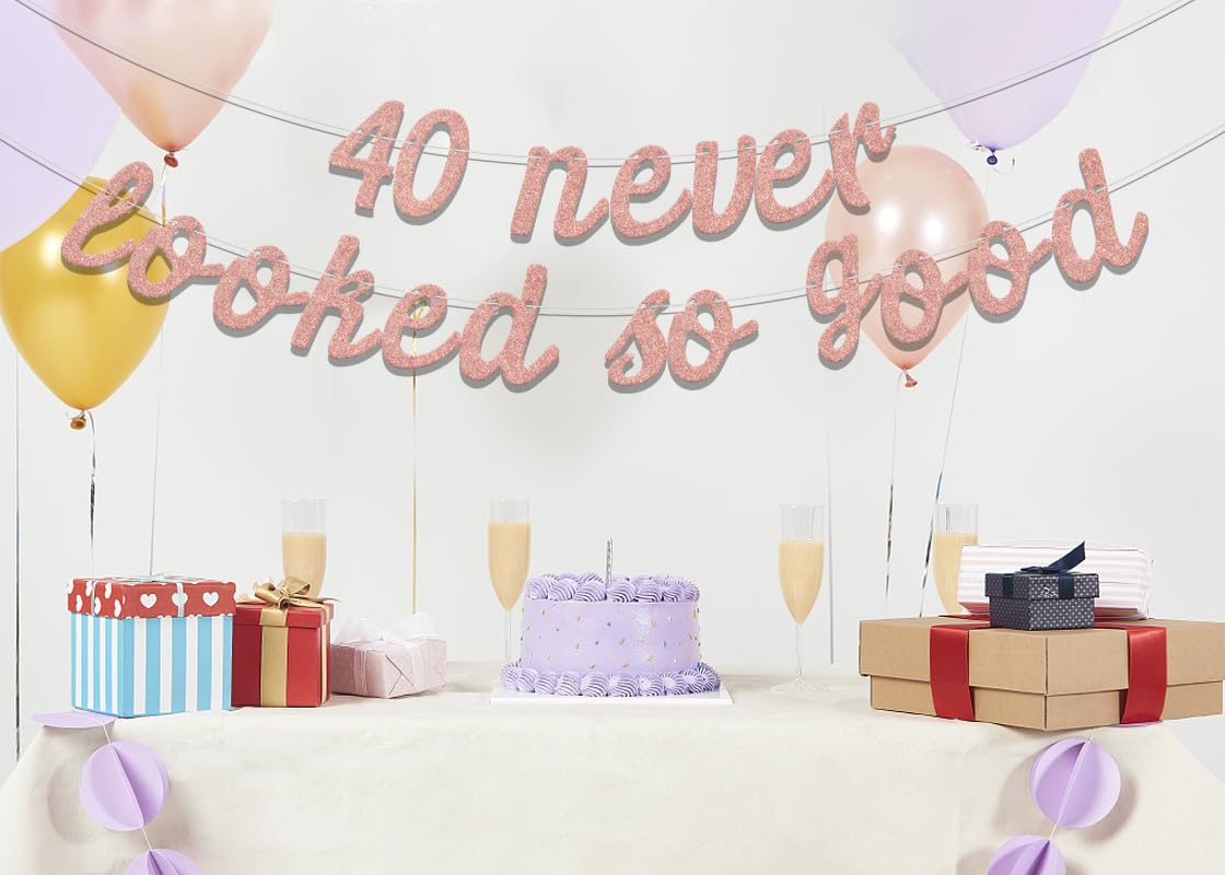 40. Geburtstag Banner-Set – „40 Never Looked So Good“ In Rosa Glitzer, Mit Deko-Anhängern