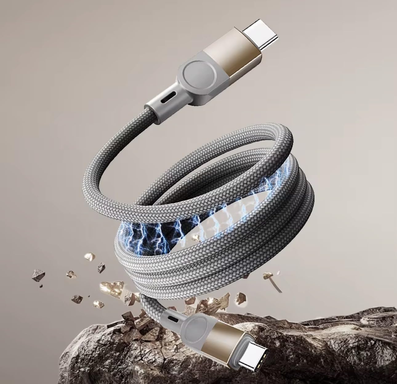 USB-C Şarj Kablosu, Örgülü Naylon, Beyaz Renk, Esnek Saklama, Manyetik Karışmayan, 1 Metre