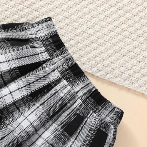 Image of Girls Letter Printed Crop Pullover Sweatshirt and Plaid Skirt Set 2 piece outfit 2-8 Years