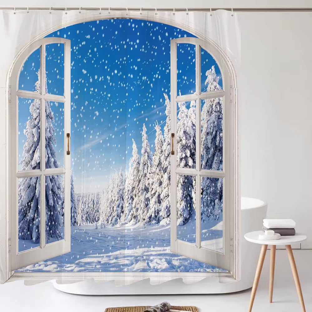 Rideau de douche d'hiver imperméable 180x210 lavable avec crochets de suspension