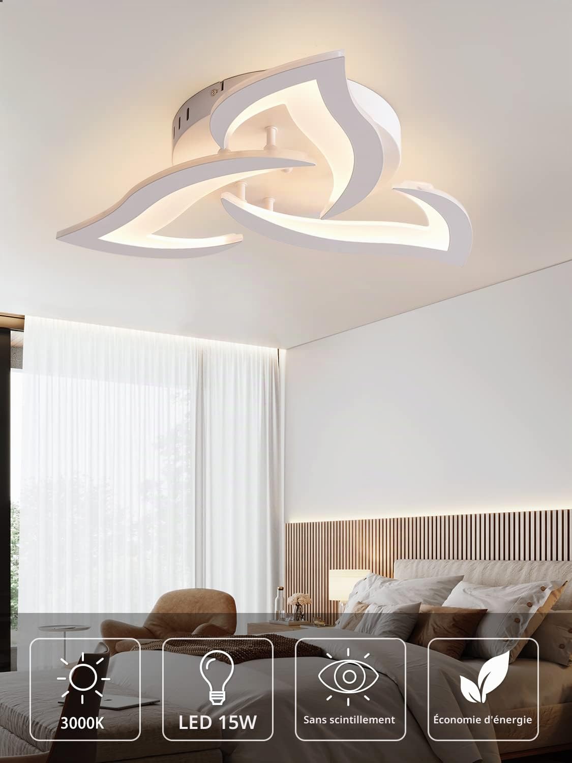 56cm Plafonnier LED Salon Fleurs Lustre Chambre 3000K Luminaire Blanc
