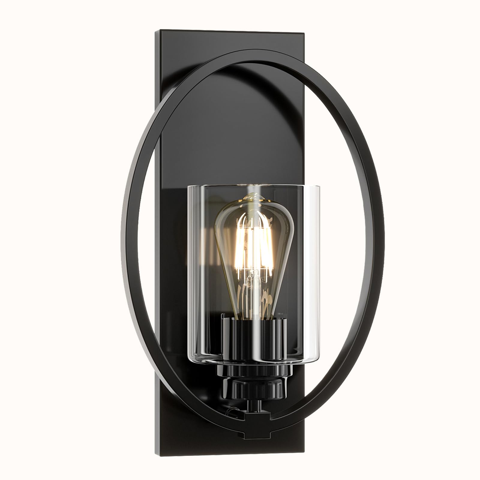 A1A9 Vintage Wall Sconce with Glass Shade, 1-Light Black Farmhouse Wall Lights, Dimmable Bathroom Vanity Light for Mirror Hallway Living Room Bedroom (Black)