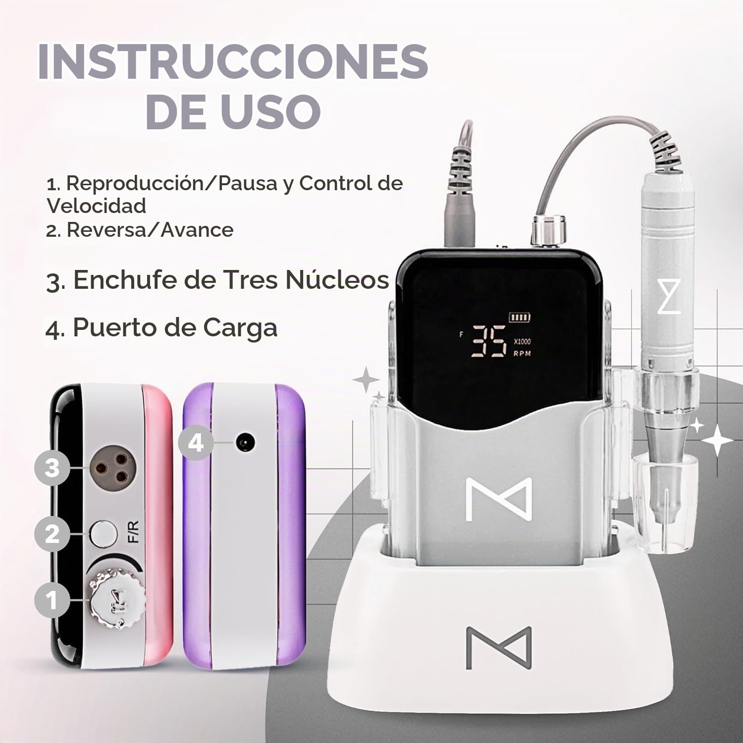 M Mase- Taladro de uñas profesional, sin núcleo, 2 en 1 (oro rosa)