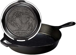 Lodge 10.25 Inch Cast Iron Buffalo Nickel Skillet - Pre-Seasoned, Heritage Design, Oven-Safe USA Made