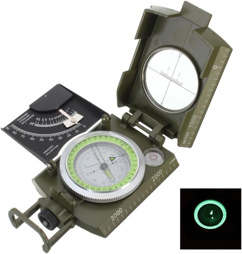 Military Army Metal Sighting Compass Camping Direct Read Of The Internal Card Housed In Fluid Filled Capsule Great For Hunting, Hiking, Geology And Other Outdoor Activities.