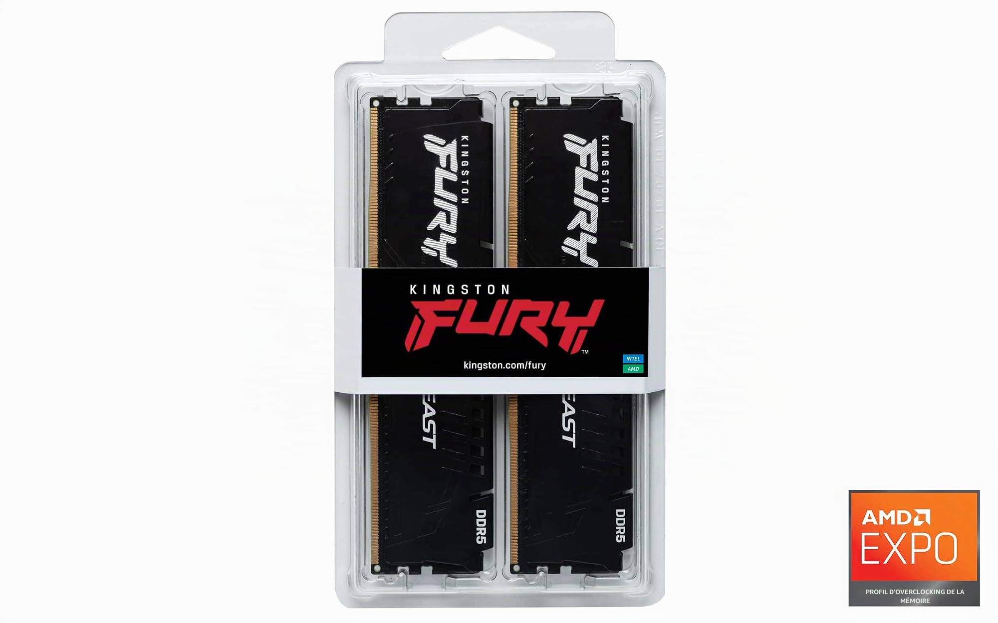 Kingston FURY Beast DDR5 32GB (2x16GB) 6000MT/s DDR5 CL36 DIMM Mémoire pour PC de Gamer Kit de 2 - KF560C36BBEK2-32