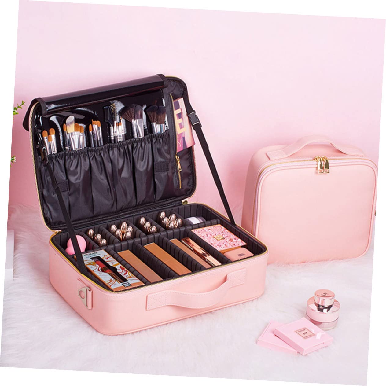 Estuche de Cosméticos de Viaje Grande Rosa con PU Resistente