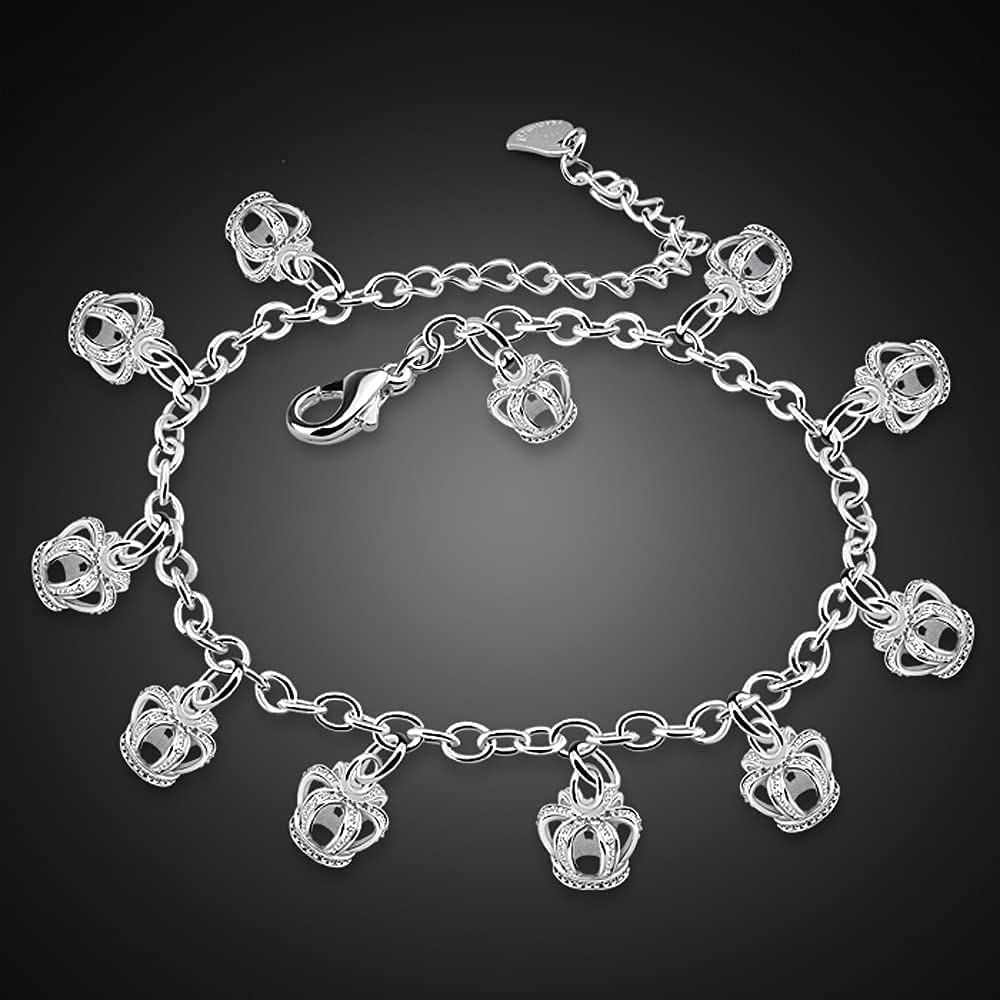 LNNSHX Cavigliera Bracciale Piede, Cavigliere Corona in Argento Sterling 100% 925 per Donne Gioielli Piede Spiaggia Estiva Sandali a Piedi Nudi Bracciale sulla Gamba Caviglia Femminile