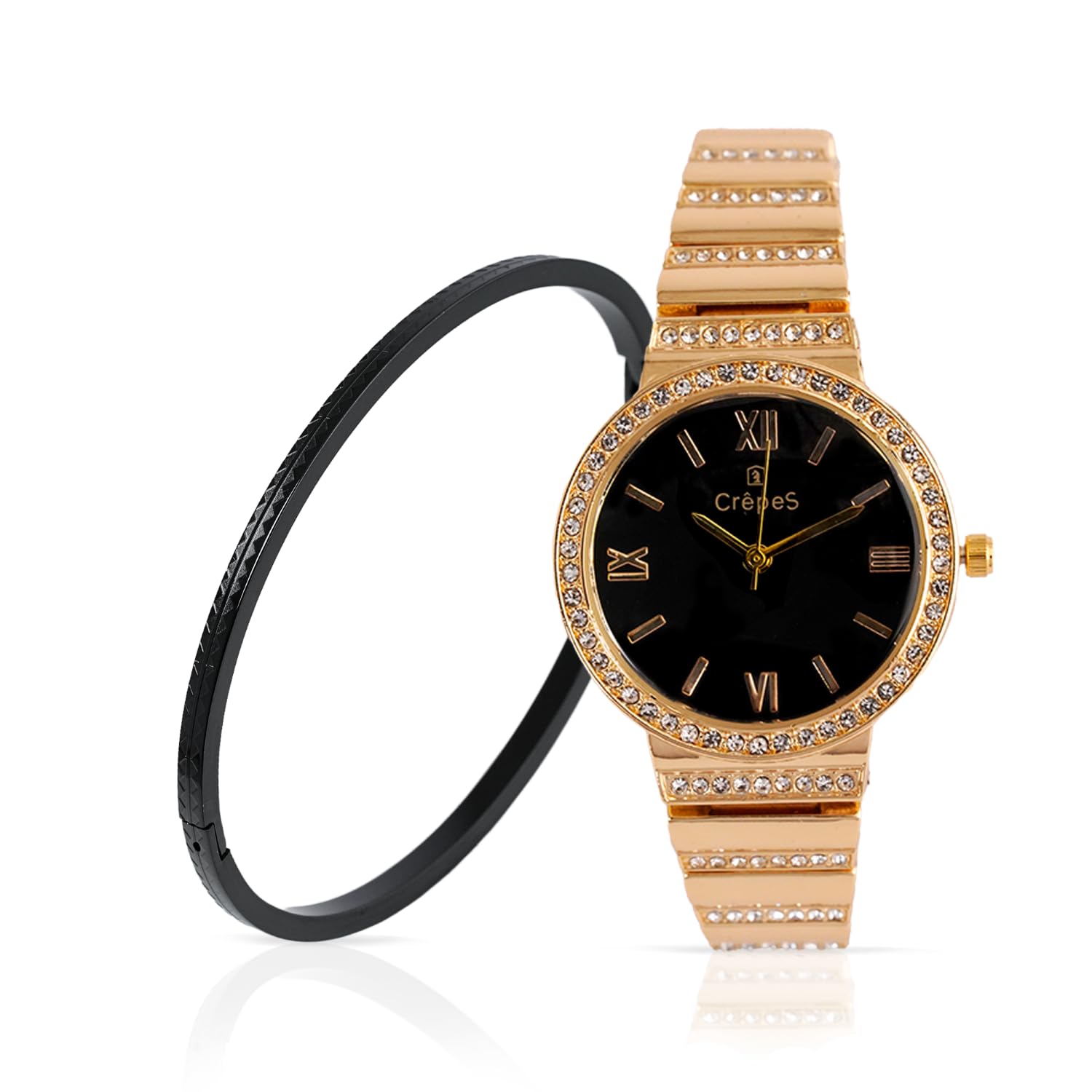 CrepeS Stylish Orbit Analog Watch Gold-Black & Zigzag Bracelet Black Stack for Women (B0D3LCGYMD) Amazon Price History, Amazon Price Tracker