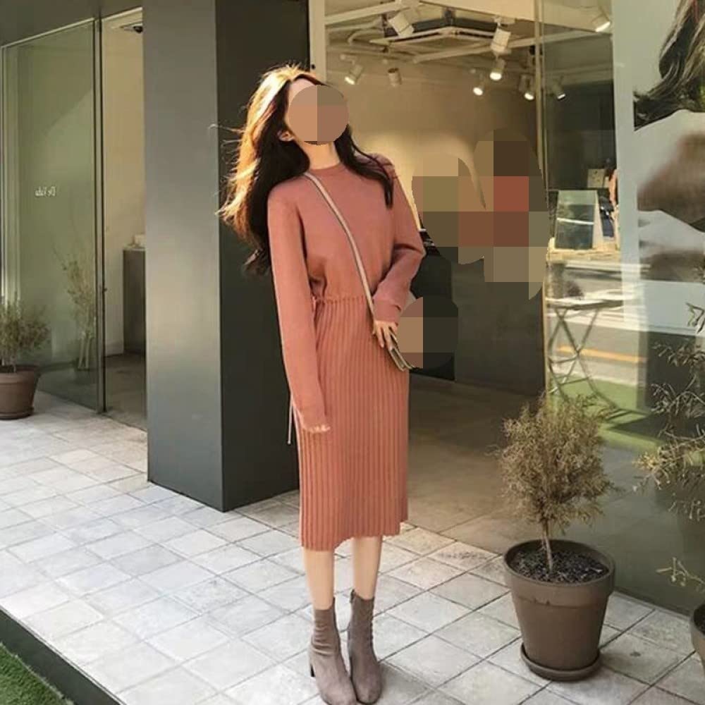 Pulls Tricot Femme,Pull Long pour Femme Robe Taille Cordon Pull Tricoté Jupe Rose Pull Tops Printemps Pull All-Match Classique Cadeau pour Petite Amie Fête des Mères