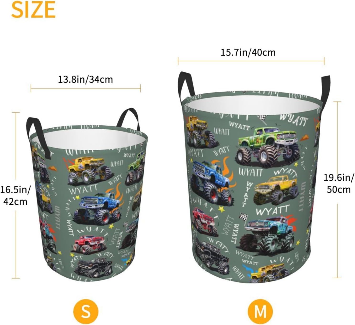 Personalized Mon-Ster Trucks Laundry Hamper Gifts, Custom Mon-Ster Trucks Laundry Basket With Name for Kids Boys Girls Adults, Collapsible Baby Laundry Hamper, Dirty Clothes Hamper With Handles Medium