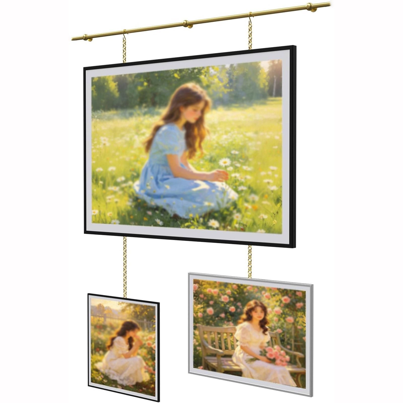 Zhoudong Brass Picture Hanging Rail, Picture Hanging Wire Set, French Style Gallery Rail System, Living Room Wall Decor, with Chains & Hooks(1.2m(47.2") Rod)