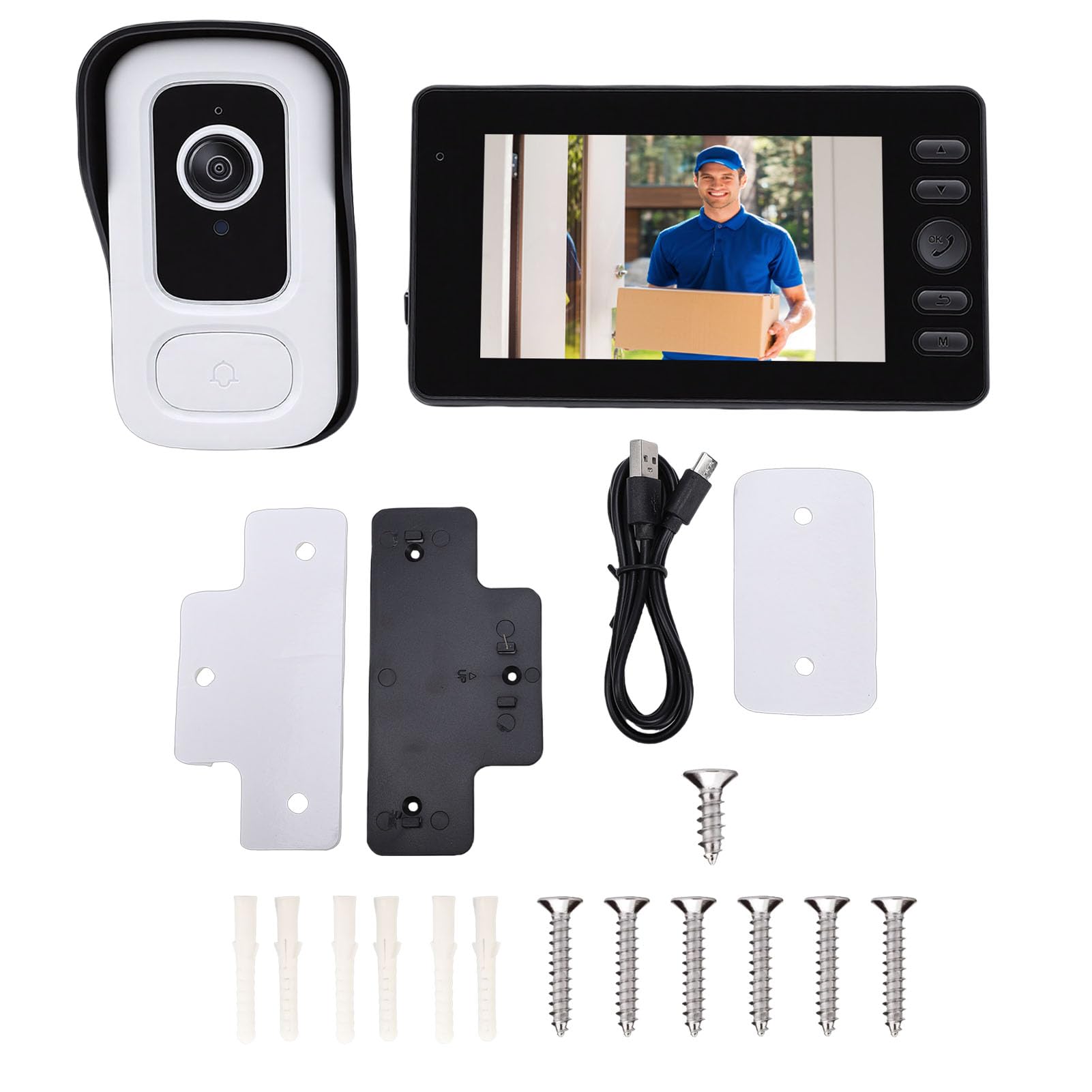Cuifati Timbre con Video Inalámbrico, 1080P HD 110° Gran Angular Timbre con Video WiFi Inteligente, System de Intercomunicación con Videoportero Inalámbrico con Pantalla de 4.3 "para
