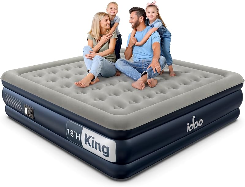 iDOO King Size Air Mattress with Built in Pump, 18" Blow up Bed, 750lbs