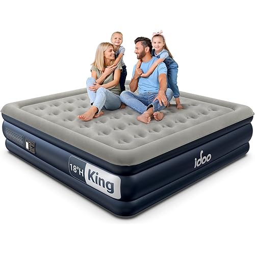 iDOO King Size Air Mattress with Built in Pump, 18" Raised Comfort Blow up Mattress King, Upgraded Inflatable Mattress for Guest Home, Temporary Air Bed with Storage Bag, colchon inflable, 750lbs Max