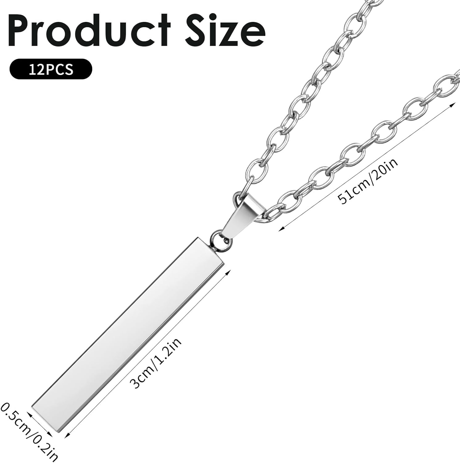 12Pcs Stainless Steel Rectangle Pendant Necklace Bar Necklace for Men Engravable Stainless Steel Rectangular Pendants for Birthday and Christmas Gifts - Image 2