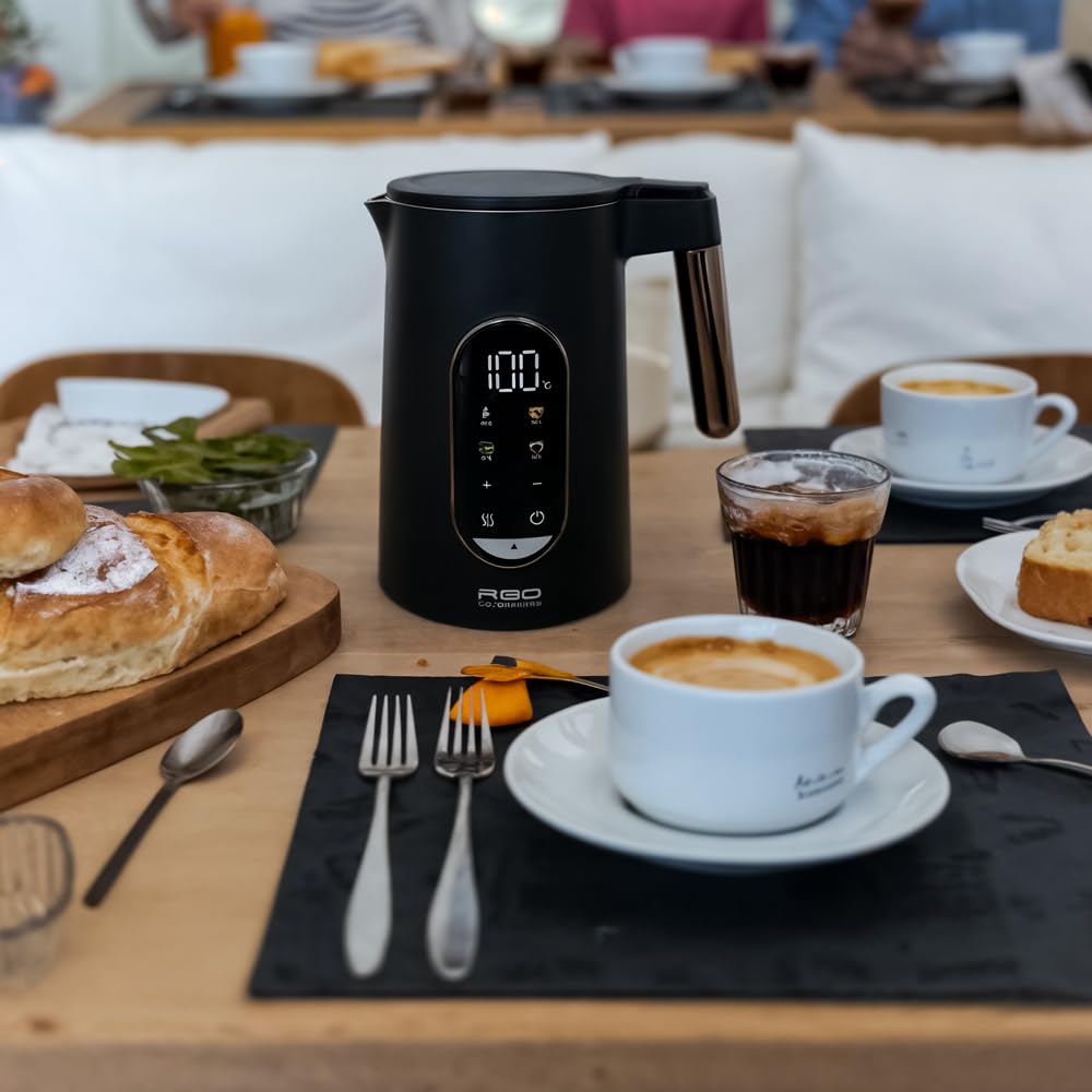 Edelstahl Wasserkocher 1,7L mit Temperatureinstellung (40-100°C) | 2000W Teekocher RED Colorsense A11E | Doppelwand Design | 2h Warmhaltefunktion & 5 Programme | BPA-frei | Kabellos LED| Display