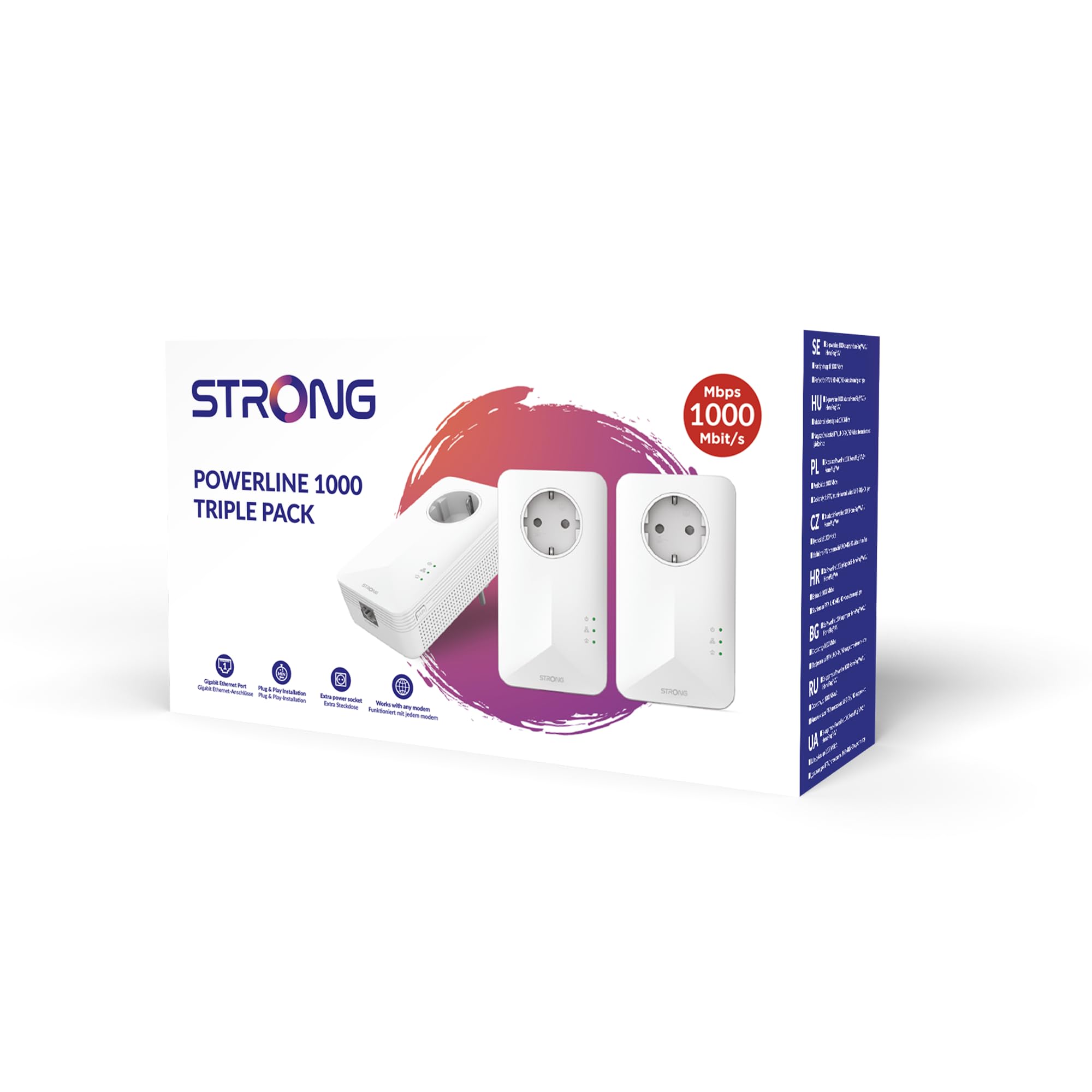 Powerline 1000 Kit 3 pièces Strong PowerL1000TRIEUV2 Internet Partout Prise Secteur