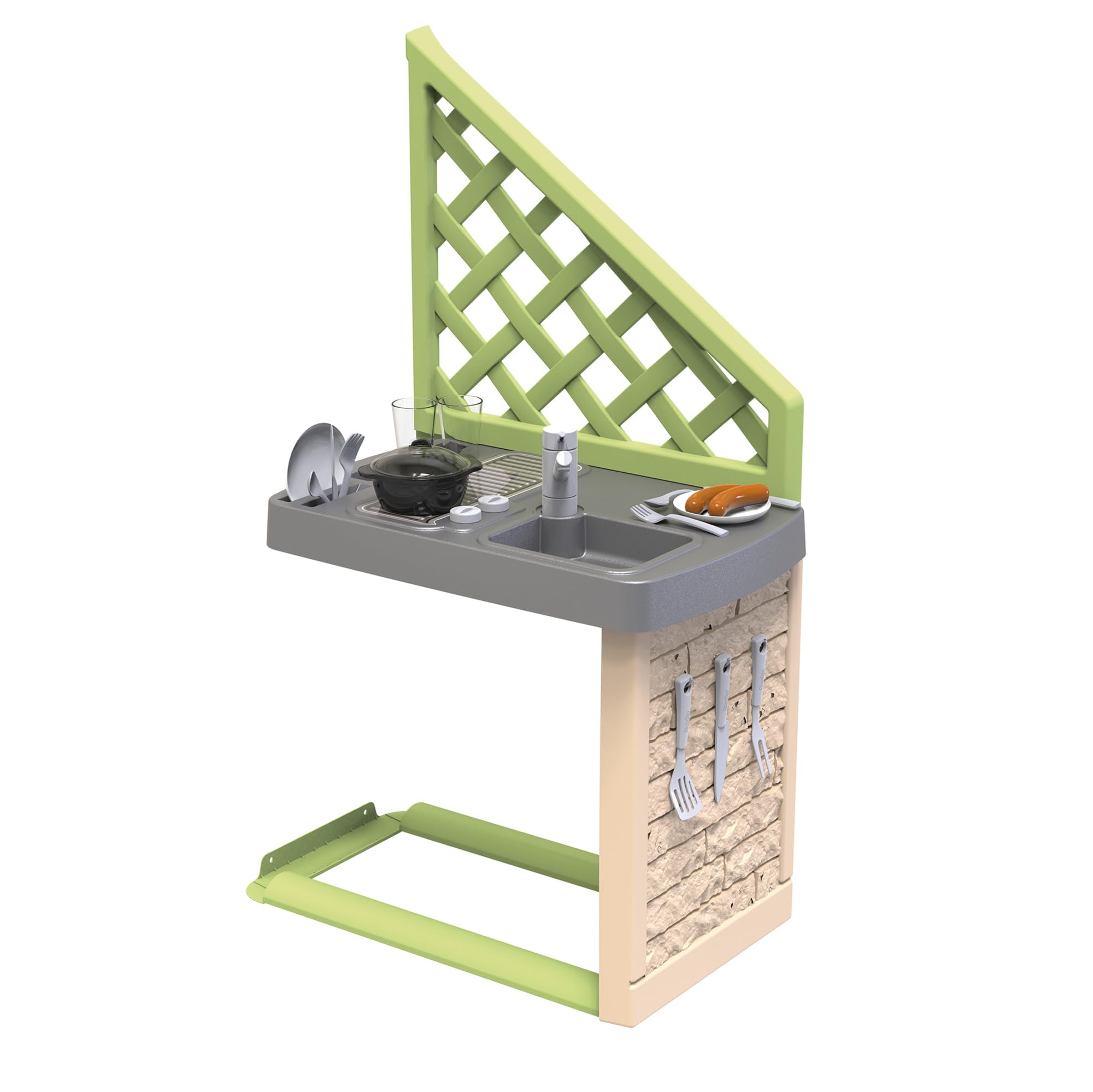 Smoby Life - Cocina de Verano - Compatible con Varias Casas - Parrilla, Fregadero con Grifo - Material Reciclado - A Partir de 2 años - Fabricado en Francia