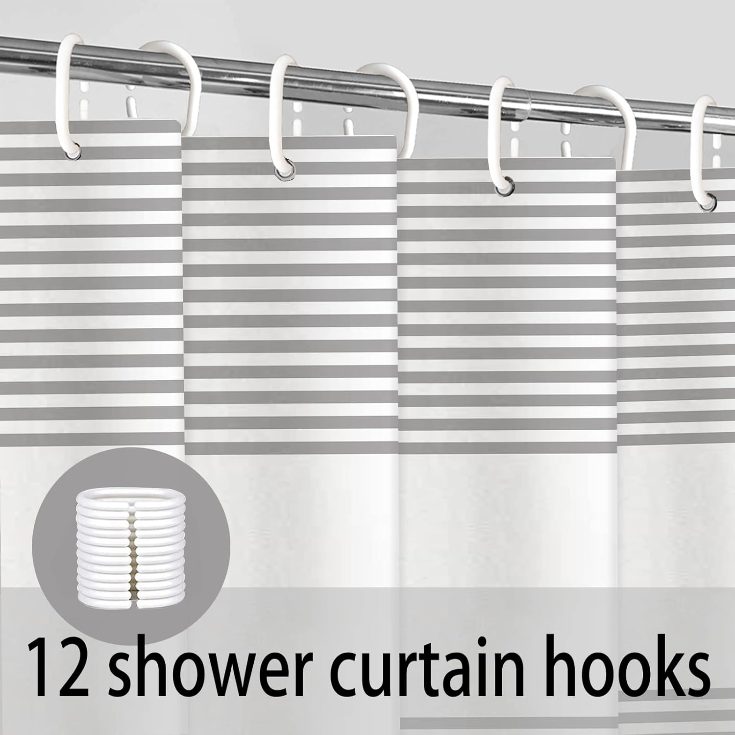 bufftieo Gray and White Shower Curtain for Bathroom Boho Striped Fabric Modern Farmhouse Tassel Shower Curtain Sets - 72" x 72"