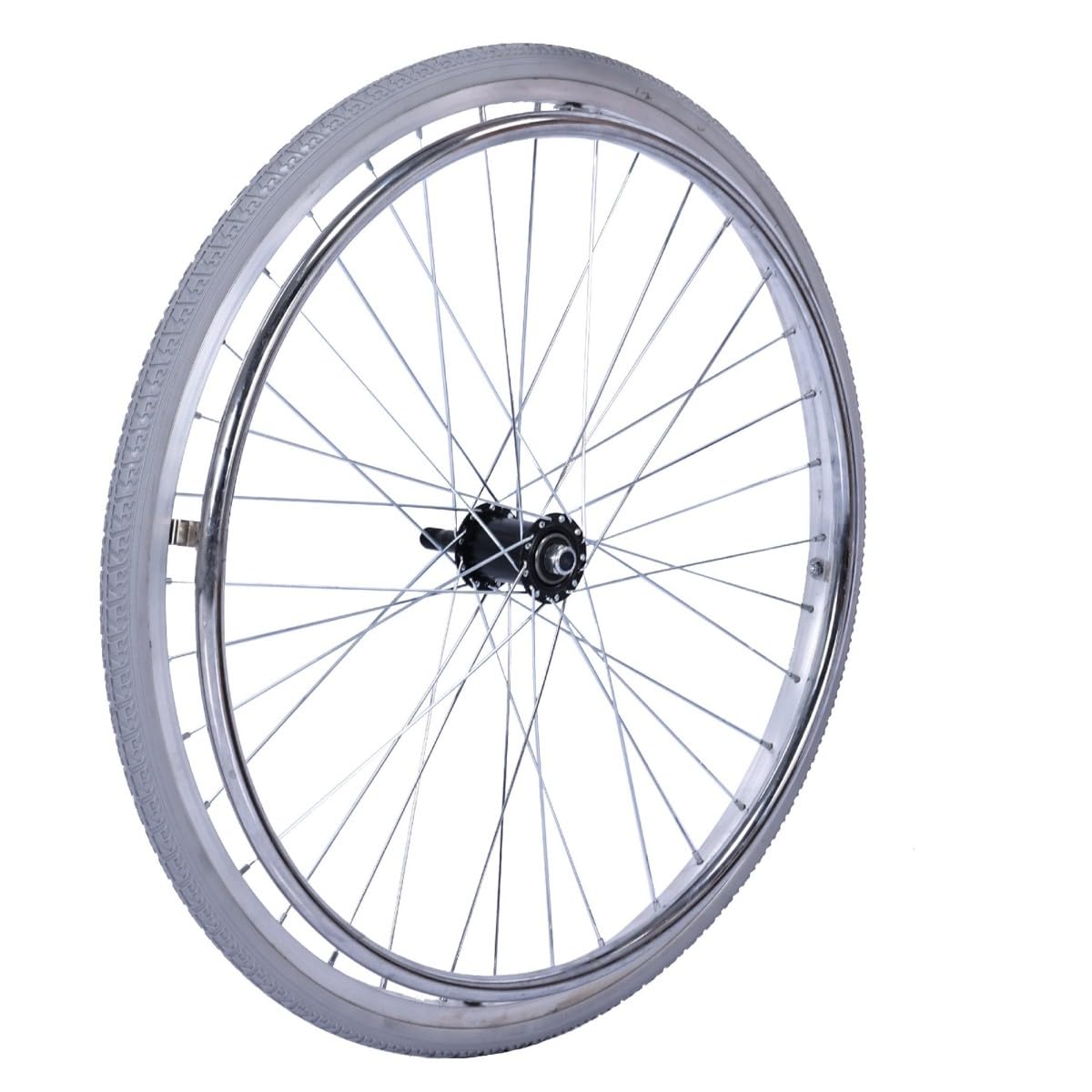Kfmon Polyurethane (Gray Solid Tire)-Electroplated Handrim 2Pcs Wheelchair Rear Wheels, 16/20/24 Inch Replacement Wheels With Aluminum Hub And Quick Release Axle For Manual Wheelchairs, Durable And Lightweight