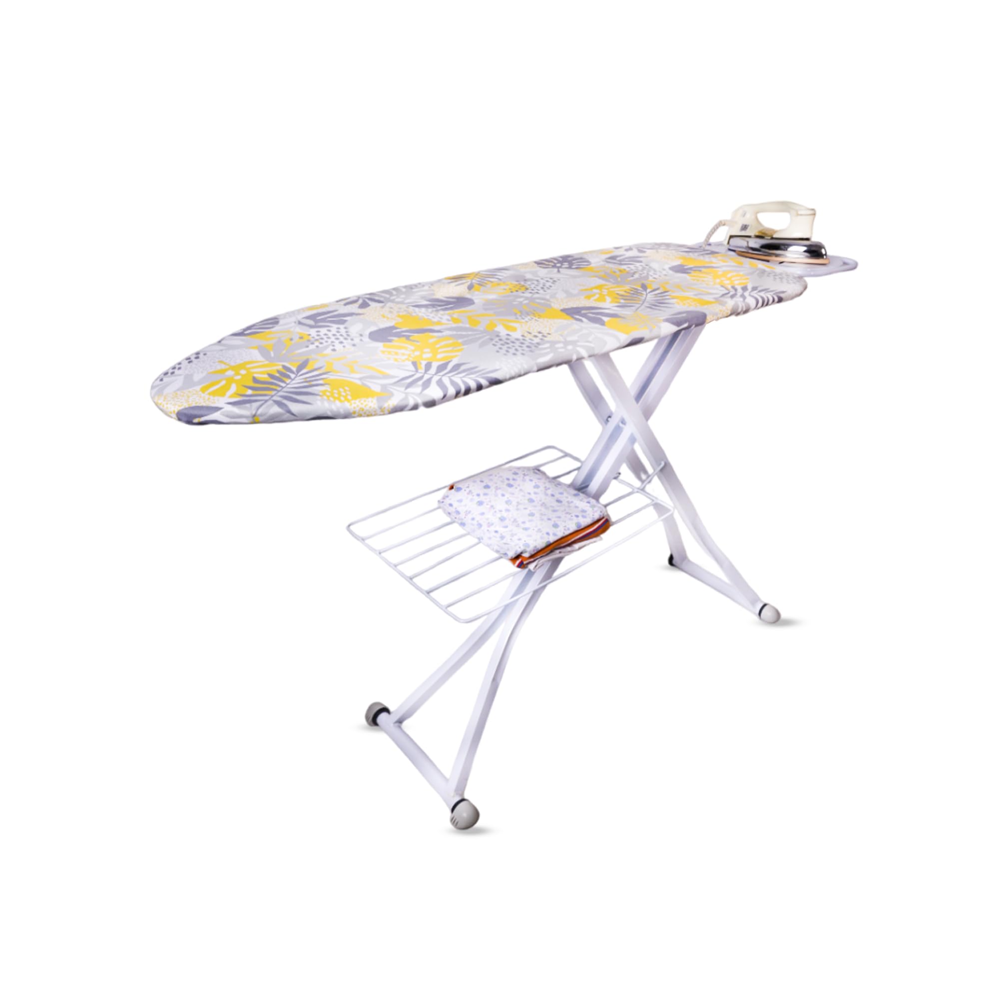 Amazon Brand - Umi FlatFlex Ironing Board| Portable and Foldable Ironing Table for Clothes| Height Adjustable Ironing Table with Silicon Pad for Iron Rest, Size- 122x43cm, (Floral)-image-23
