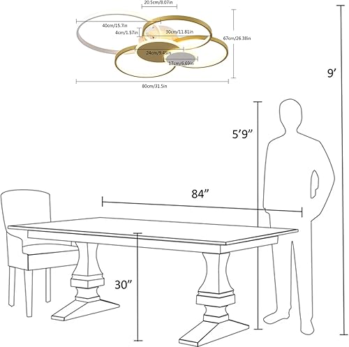 Miniatura 7 de OUKANING Lámpara de techo moderna LED de 65 W, regulable, con control remoto, 6 anillos, lámpara de techo empotrada, lámpara de techo dorada para