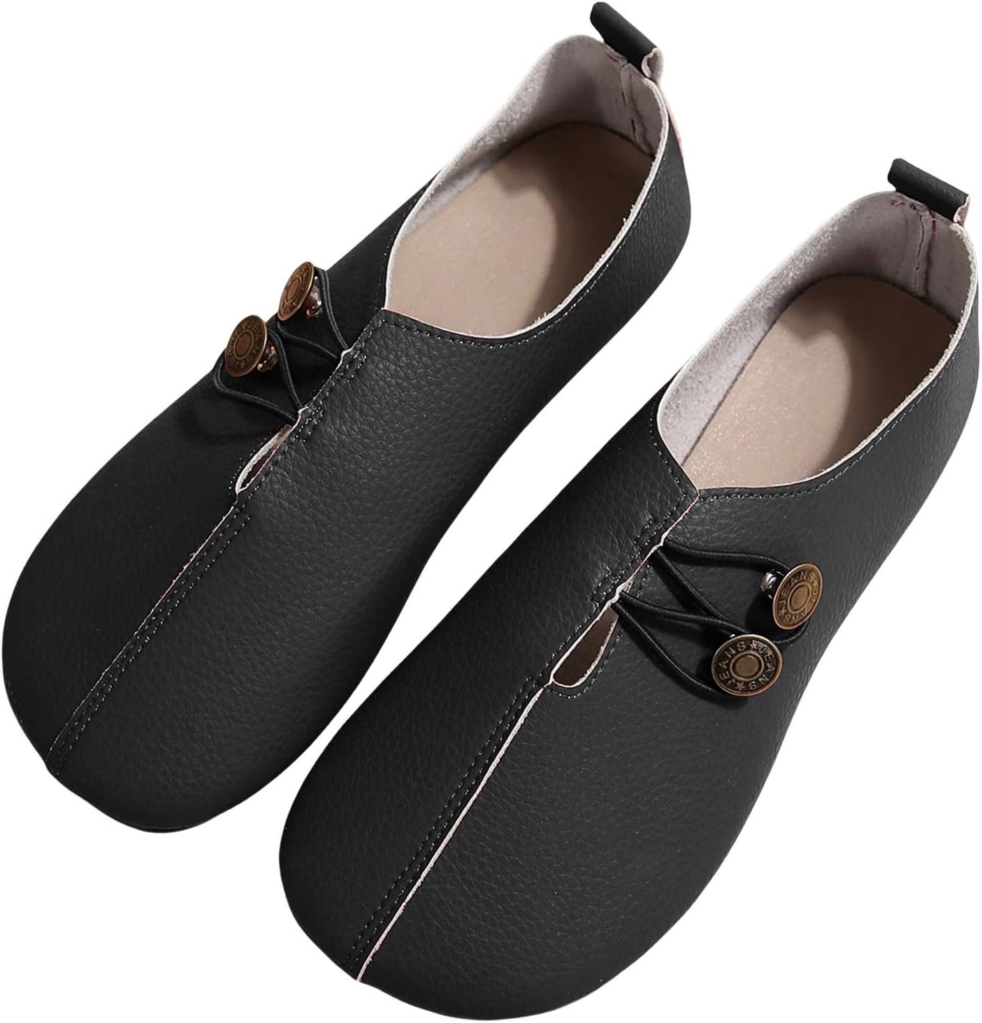 Womens Loafers Flats Shoes Dressy Ballet Flats Round Toe Non Slip Business Work Shoes Retro Slip On Hiking Workout Footwear with Elastic Button